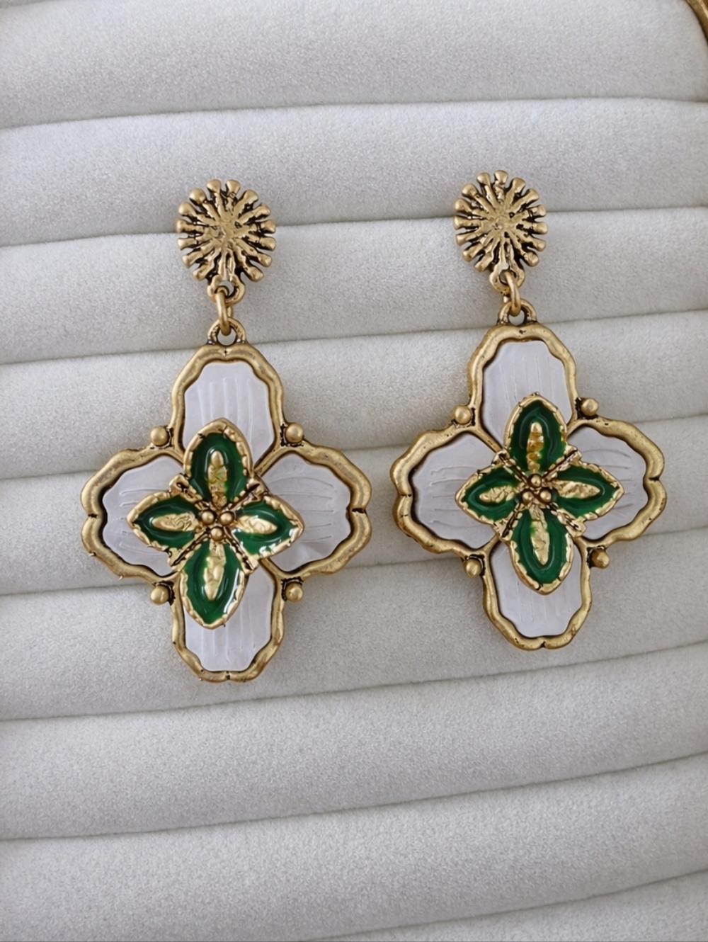 Vintage Inspired Gold Floral Statement Earrings Boho Luxe Coquette Cottagecore